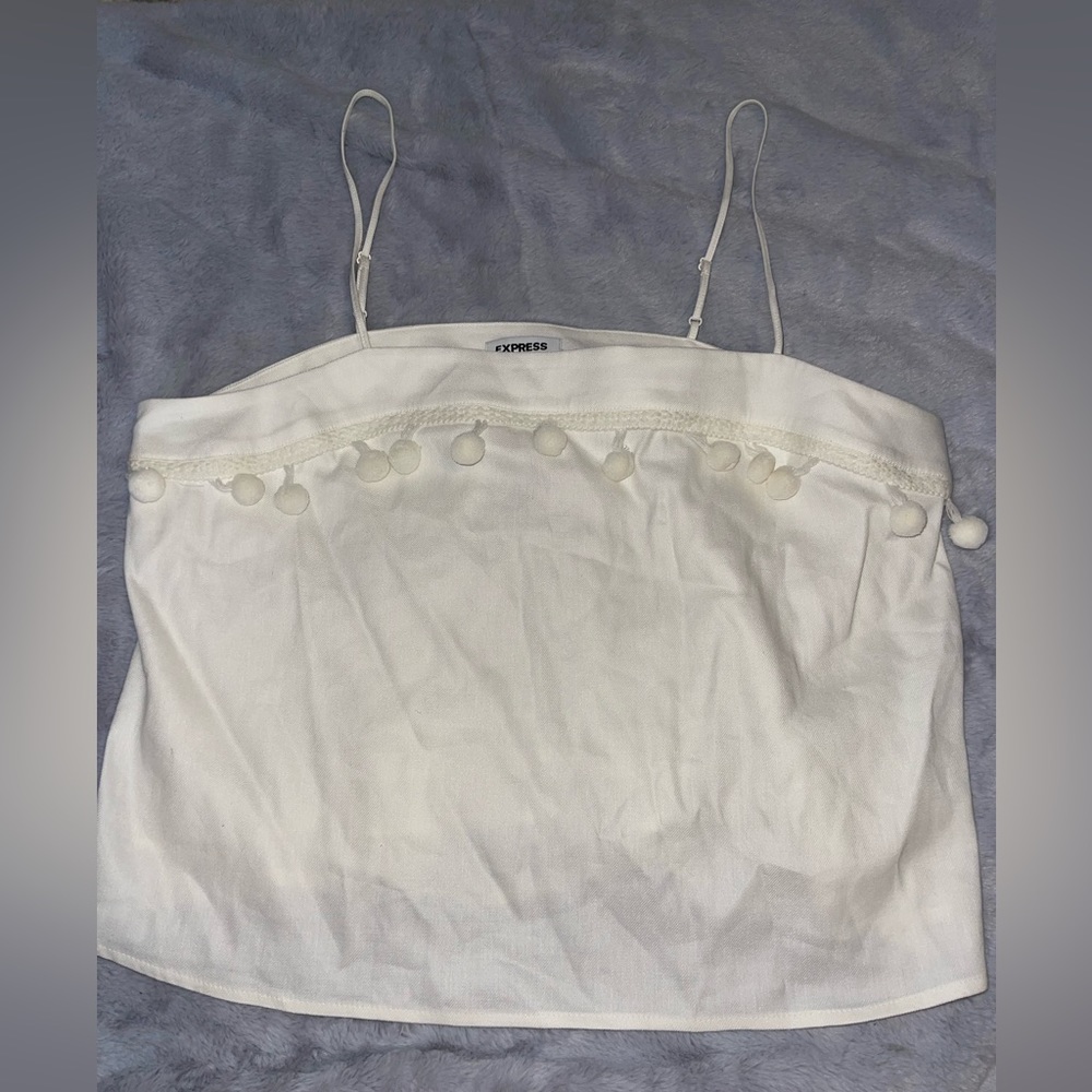 Express White Top with Little PomPoms with Adjustable Straps Size Large